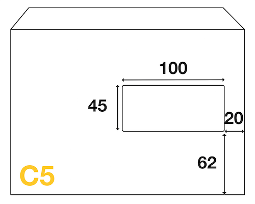 Fenêtre enveloppe C5 162x229 Dimensions Fenêtre enveloppe C5 162x229
