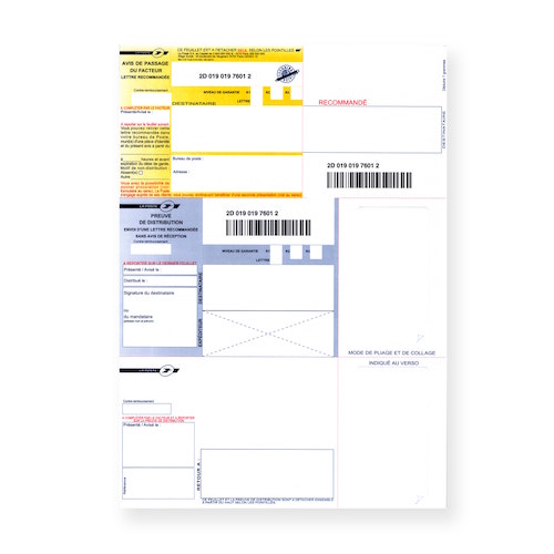 Supports Recommandés A4 sans accusé réception sans code-barres
