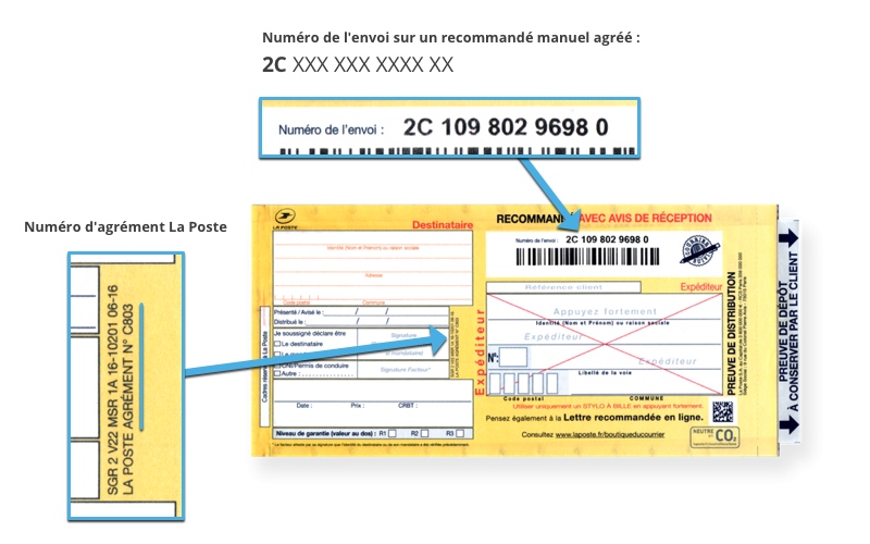 Bureaudeposte.net : aperçu d'un recommandé manuel avec AR agréé avec agrément La Poste