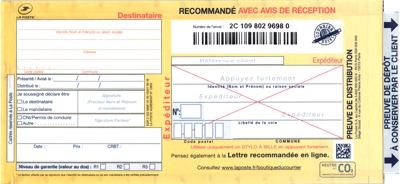Recommandé-manuel-agréé-2C Recommandé manuel avec AR agréé La Poste 2C