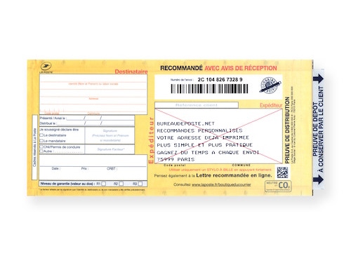 Bureaudeposte : Recommandé manuel personnalisé avec accusé-réception avec adresse imprimée