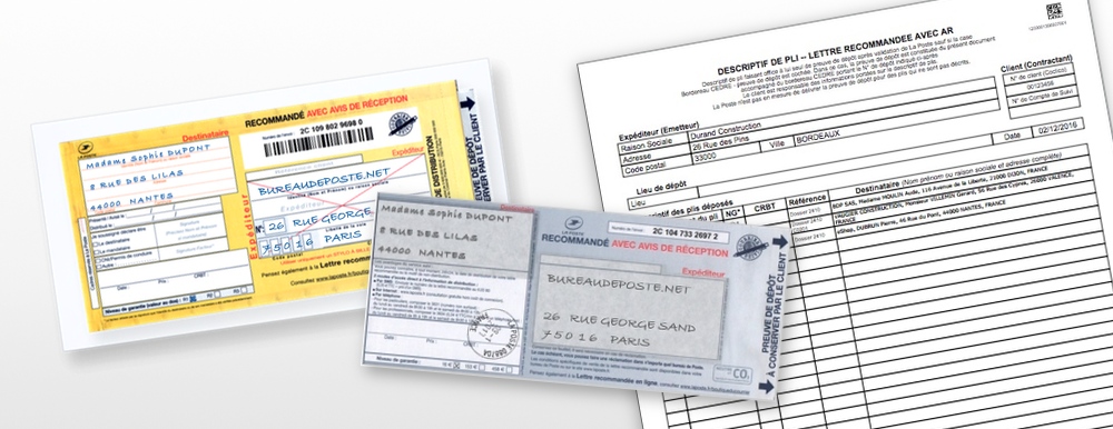 Recommandé et différents bordereaux de dépôt