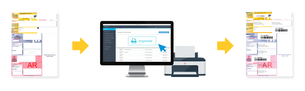 Impression de recommandés postaux avec le logiciel easyReco easyReco, logiciel de traçabilité courrier : process d'impression de recommandés postaux