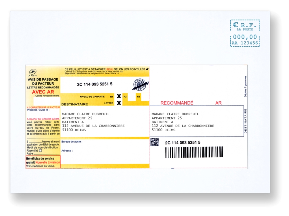 Enveloppe-C5-recto-recommande-A4 Enveloppe C5 avec recommandé postal A4 et timbre d'affranchissement