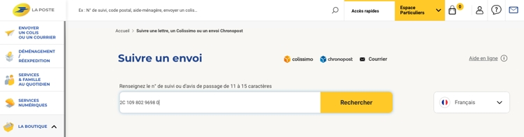 Page suivi des envois postaux