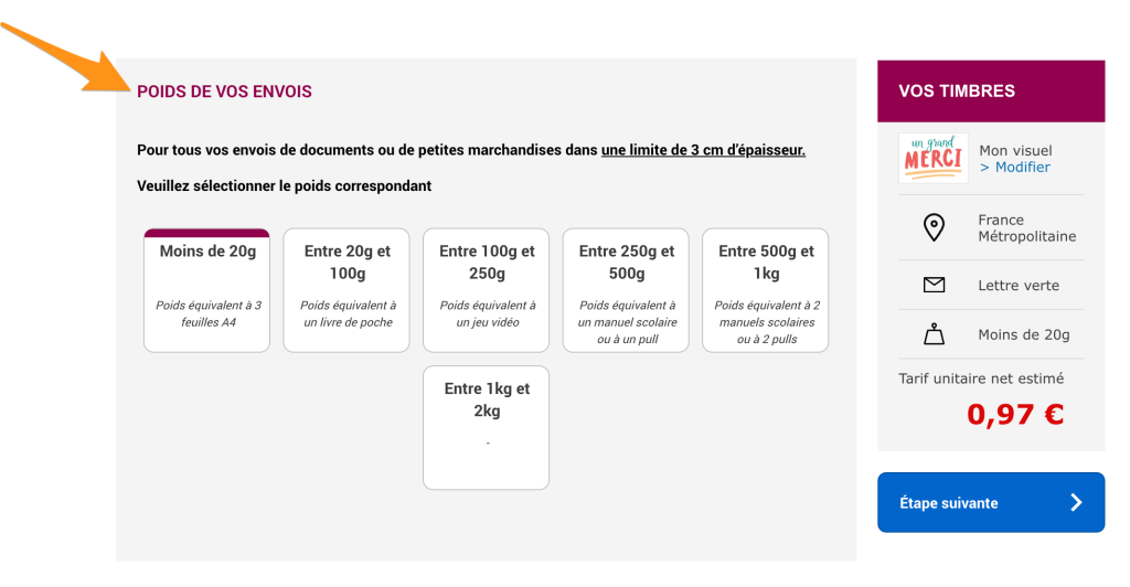 Mon Timbre en Ligne - choix des caractéristiques