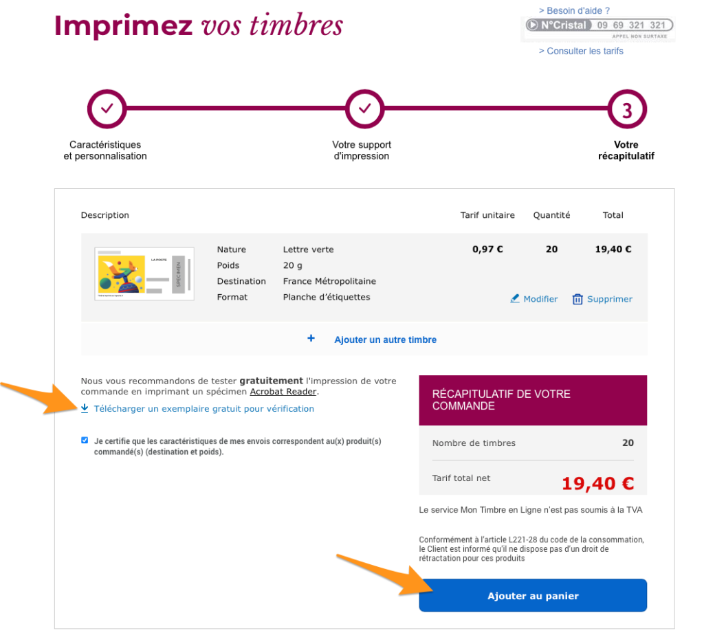 Mon Timbre en Ligne - récapitulatif