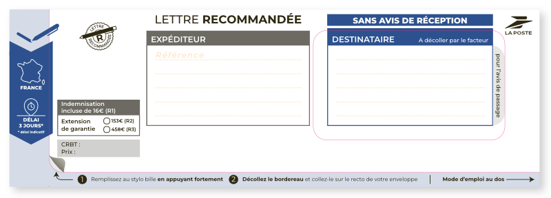 Nouvelle liasse recommandée LRSD sans avis de réception (vierge) Liasse recommandée LRSD vierge sans avis de réception – Bureaudeposte.net