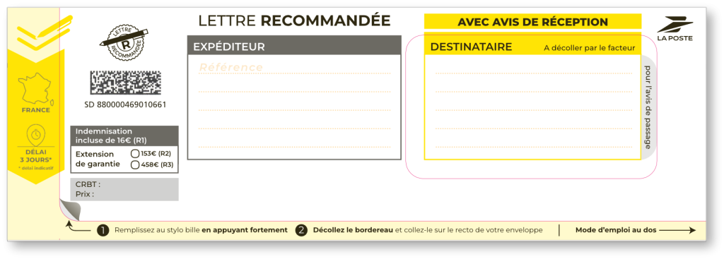 LRSD avec AR — image principale section (SD 880000469010661) Étiquette lettre recommandée LRSD avec avis de réception SD 880000469010661