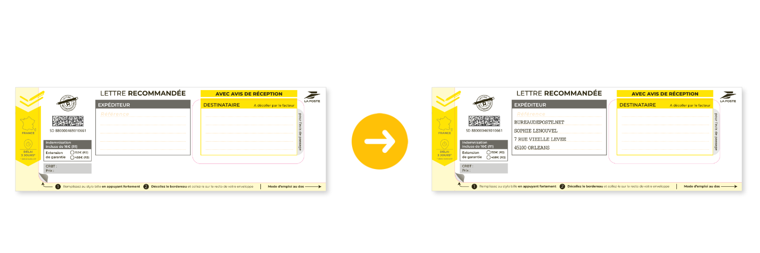 Recommandé LRSD avant et après personnalisation de l'adresse expéditeur – Bureaudeposte.net