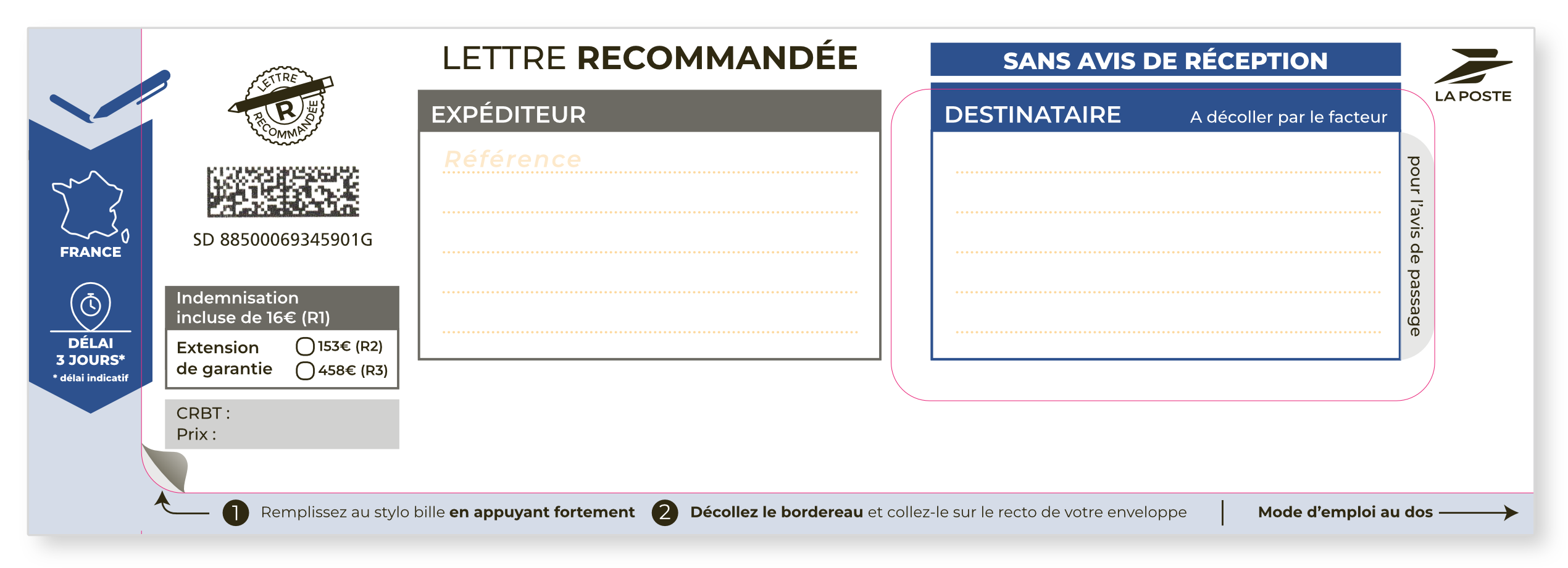 Liasse recommandée LRSD vierge sans avis de réception (recadrée) – Bureaudeposte.net